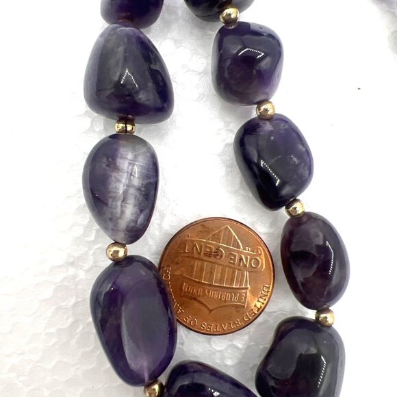 Purple Amethyst Necklace Chunky Marbled Graduated Beads 18-20" Gold-Tone Accents - Picture 3 of 4